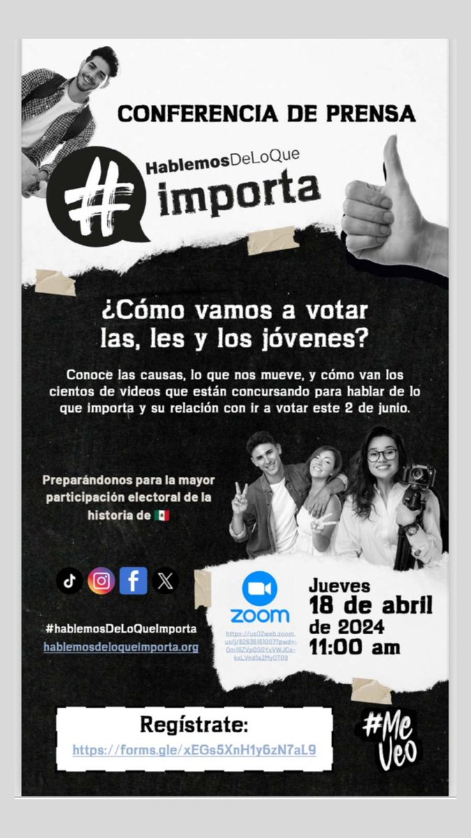 No dejes que otros tomen la decisión por ti y mejor #hablemosDeLoQueImporta de cara a las elecciones 2024 🇲🇽Prepárate para votar este #2deJunio y sobre todo, toma una decisión informado. 
Te esperamos el jueves 18 de abril a las 11:00 am 
Registrate acá➡️ acortar.link/ZEJgO5