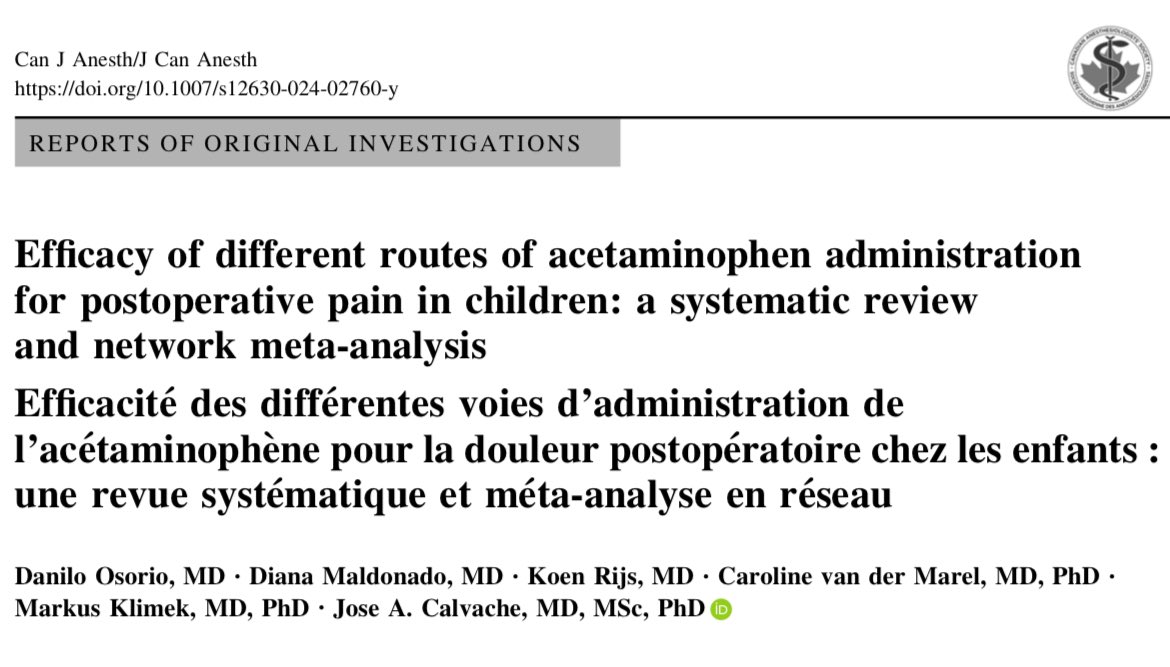 And again : “postoperative pain control and postoperative vomiting may differ very little between the oral and rectal route in children” (very low certainty of evidence)

#newarticlealert 

Supported by @ErasmusMC and @unicauca

Via @CJA_Journal 

doi.org/10.1007/s12630…