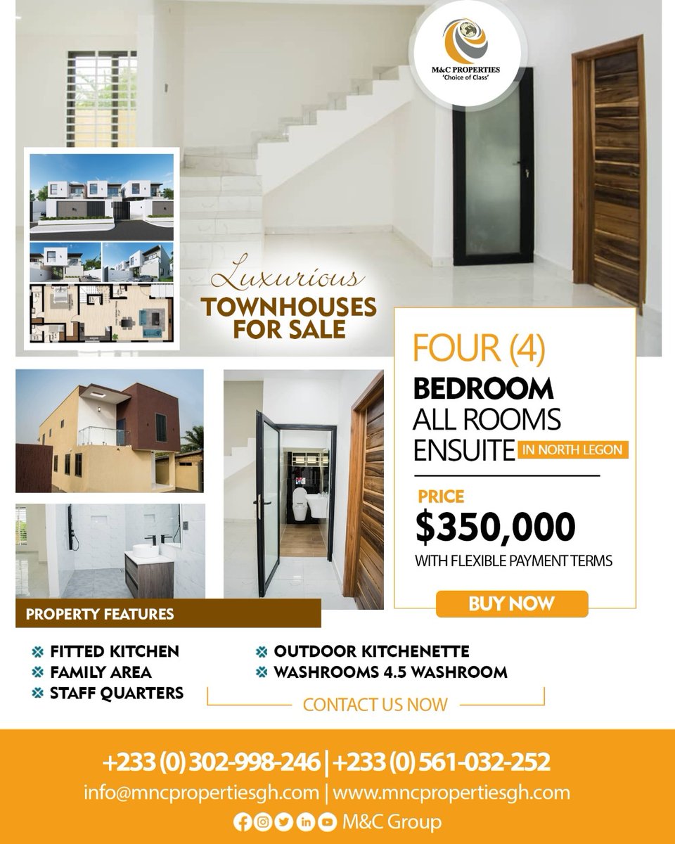 4 Bedroom Town House in North Legon for Sale #mncproperties #houseforsale #townhouseforsale #propertysales #realtors #realestate
