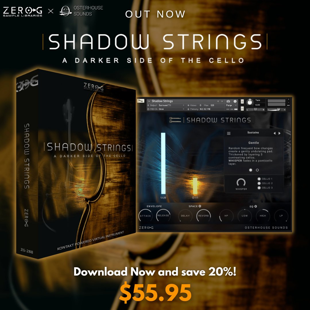 Out Now | Zero-G Shadow Strings: A Darker Side Of The Cello

👉 zero-g.co.uk/products/shado…

Shadow Strings, created in collaboration with Ben Osterhouse! Add suspense, mystery, and a sense of uniqueness to your compositions.

Save 20% until Thursday 16th May 2024, just $55.95!