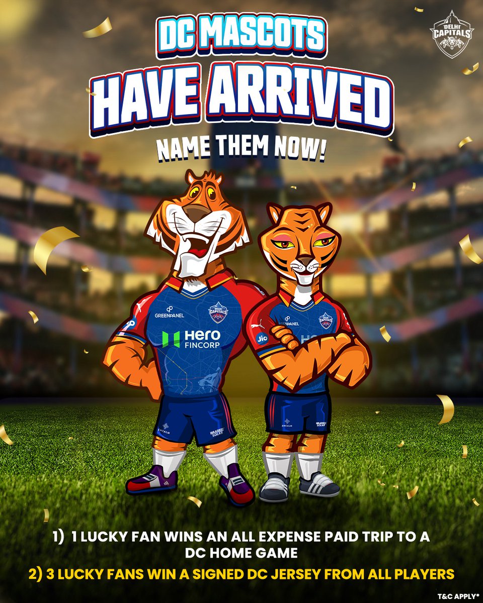 OUR NEW ADDITIONS 👉🏼 OUR DC MASCOTS 💙❤ But both await a NAME 🐯 NAME both our MASCOTS and you could win 👇🏼 ▫AN ALL EXPENSE PAID TRIP TO WATCH A DC GAME LIVE AT QILA KOTLA 🎟 ▫SIGNED DC JERSEY FROM ALL PLAYERS 👕 T&C 👉🏼 bit.ly/3xwiJN2 #YehHaiNayiDilli #IPL2024