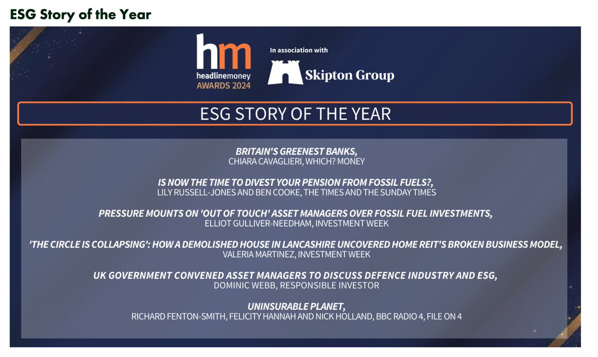 Humble brag alert! Programme I made for BBC Radio 4 last year has been shortlisted for a business award. “ESG story of the year”. Very pleased it’s been recognised but by the looks of it there’s some stiff competition.