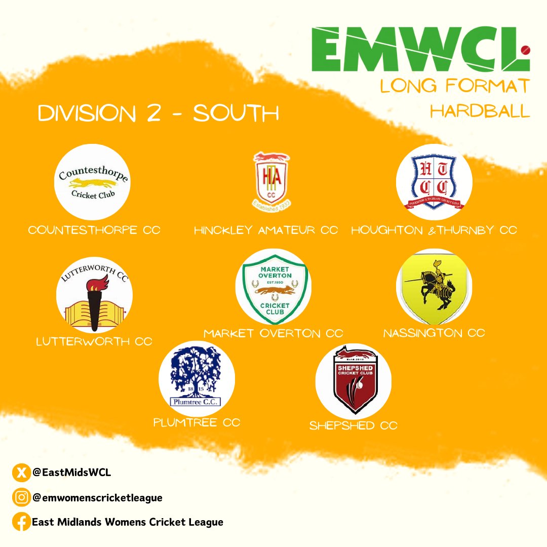 Countdown to the Season... Our countdown to the 2024 season is on and now we take a look how our Long Format Divisions are shaping up! Div 2 - South @ccc_niffyladies @HinckleyAmateur @Stoughtontcc @Lutterworth_CC @Marketovertoncc @nassington_cc @PlumtreeCC @shepshedccwomen