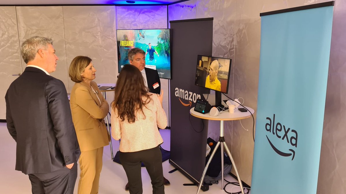 AmazonNewsEU's tweet photo. Today we welcomed @VeraJourova - VP for Values &amp; Transparency at @EU_Commission - to our booth at the @LivePOLITICO Tech &amp; AI Summit, where we demonstrated some of Alexa's accessibility features, including Eye Gaze - for customers with disabilities to use Alexa with their eyes. https://t.co/OaTTybv2WS