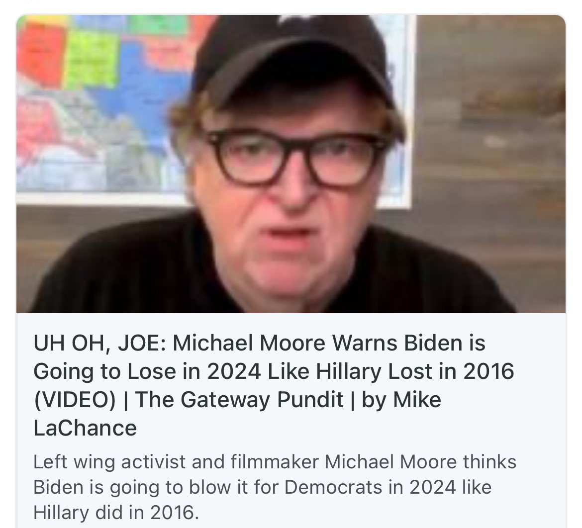 Pretty bad when looney left Michael Moore predicts Biden will lose like Hillary 😂 we know Mike 😁