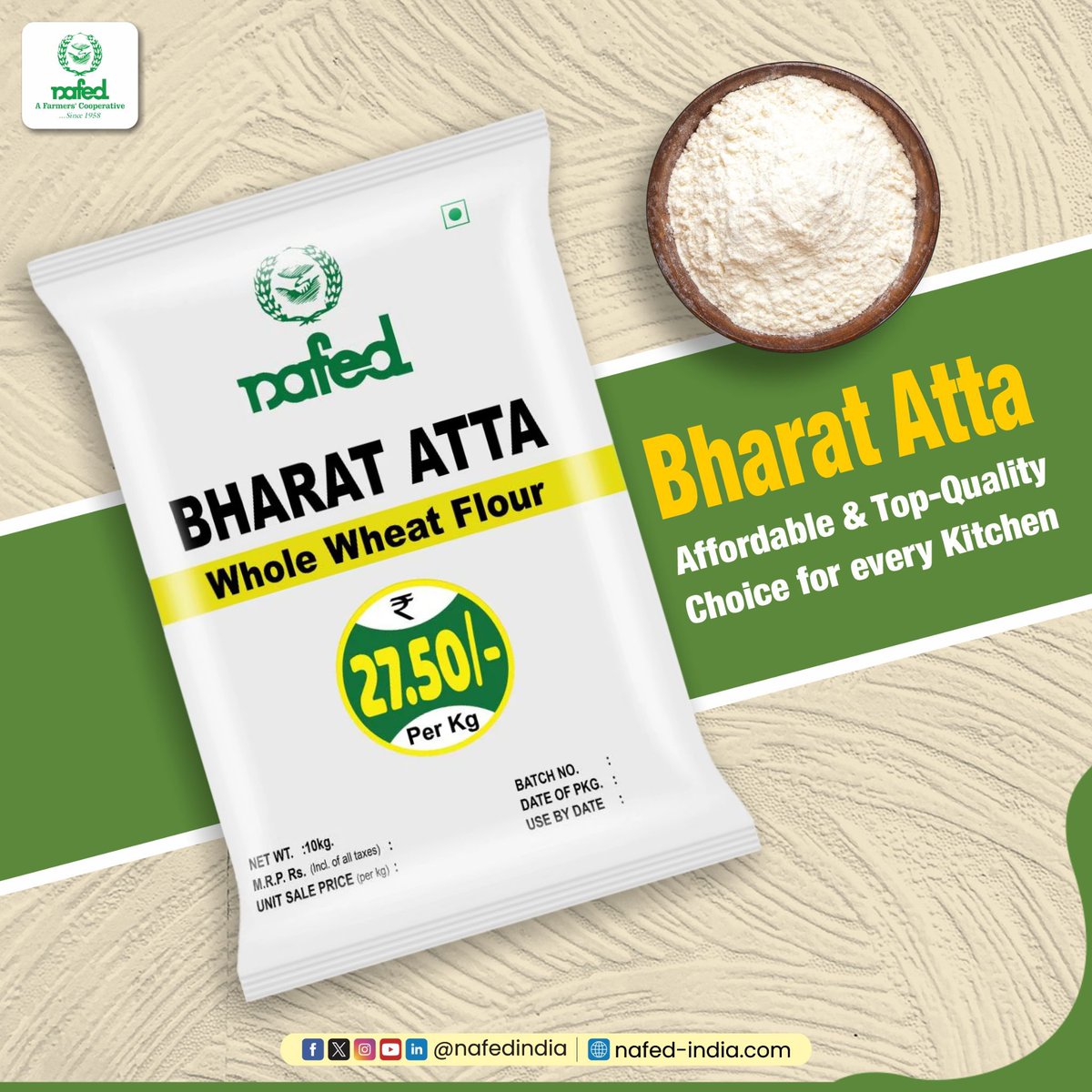 Enjoy perfectly soft rotis with Bharat Atta! Made from premium quality ingredients and at affordable price. Grab your pack of Bharat Atta today - nafedbazaar.com/product/nafed-…

#NAFED #NAFEDIndia #BharatBrand #Bharatatta #quality #India #farmers #agriculture