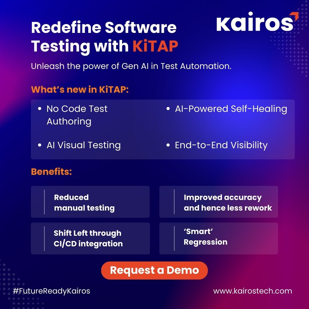 Traditional testing needs skilled experts to create and execute test cases, resulting in dependency and slow authoring. With #KiTAP’s No Code interface, we eliminate resource dependencies and accelerate test authoring without compromising quality. Try KiTAP now!