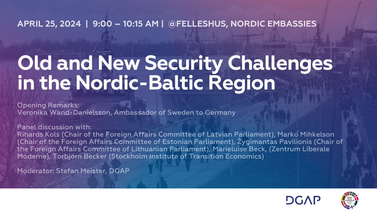 Together w/ @Swebotschaft, we will hold a panel event on the profound shift that the #security landscape in the #Baltic Sea region has undergone since the 🇷🇺 invasion of 🇺🇦. Join our discussion with international experts & parliamentary representatives from 🇱🇻, 🇪🇪 & 🇱🇹 ... /1