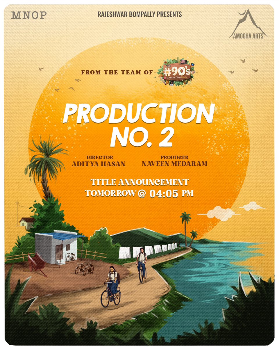 From the makers of the Blockbuster web series #90s comes a beautiful love story, with a twist of the modern world! 😍

Title Announcement tomorrow at 4:05 PM. Stay Tuned ⏳

#AdityaHasan #NaveenMedaram @MNOPRODUCTIONS #AmoghaArts