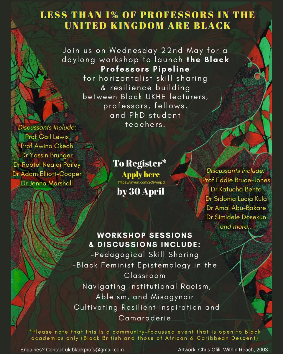 Please consider joining Dr SM Rodriguez @SM_Rodriguez77 & Dr Olivia Rutazibwa @o_rutazibwa who have organised the Black Professors Pipeline workshop Weds 22 May! More details below🔽 Registration closes 30 April: forms.gle/jXb2UCM1ntpy1x… @EdenLSE @AlanahMortlock @LSEsociology