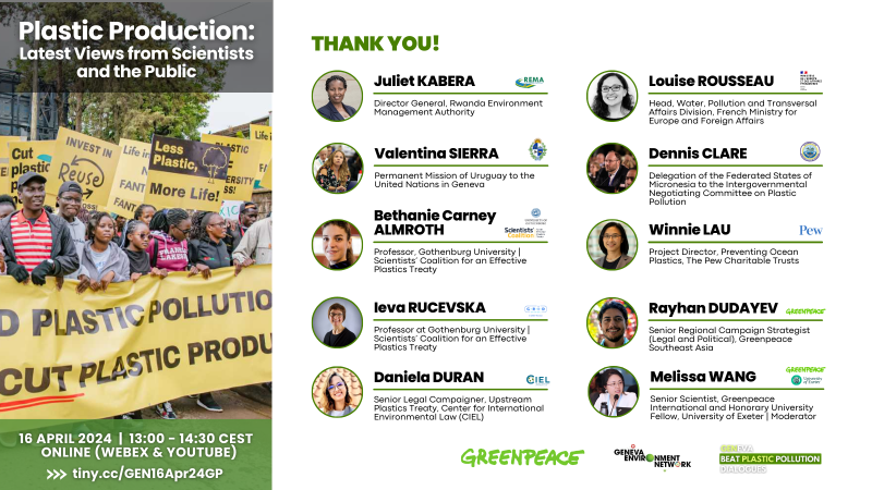 GENetwork's tweet photo. @Greenpeace @GreenpeaceSEA @GRIDArendal @ScientistsCoa @pewenvironment @Juliet_Kabera @ciel_tweets @DudayevRayhan @BCarneyAlmroth @HACplastic @REMA_Rwanda @FranceONUGeneve @valesierr @UruguayONUGva @goteborgsuni @pewtrusts @irucevska @greenpeaceusa @GreenpeaceEU @greenpeace_ch @danieladurang6 Thank you for joining the #GENeva #BeatPlasticPollution Dialogue!

The summary, documents and video will be made available ▶️ https://t.co/sgzjaCNDUh https://t.co/Mo0NSYsHSn