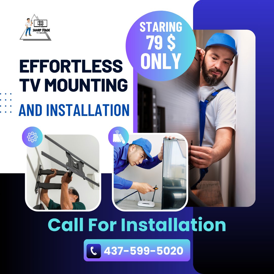 SharpStageca's tweet image. Elevate Your Entertainment with Sharp Stage TV mounting starting at $79! Let our experts handle the heavy lifting for precise installation. Upgrade your setup today: Call 437-599-5020. Enjoy the ultimate viewing experience! 📺✨ #TVMounting #TVInstallation #SharpStage 💼🔧📞