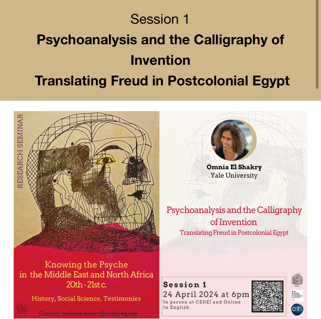 A talk taking place @CEDEJ_Egypte next week with Omnia El Shakry. To attend on Zoom, register here: cnrs.zoom.us/meeting/regist…