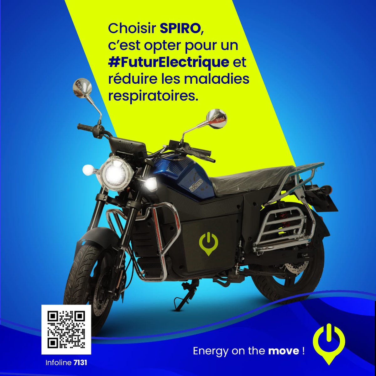 Chaque moto @SpiroBenin que vous choisissez contribue de façon significative à la réduction des maladies respiratoires.

 Dès maintenant, optez pour la préservation de nos santés !

Info : 7131

#Spiro #MotoElectrique #MobiliteElectrique #wasexo #FuturElectrique #GreenMobility