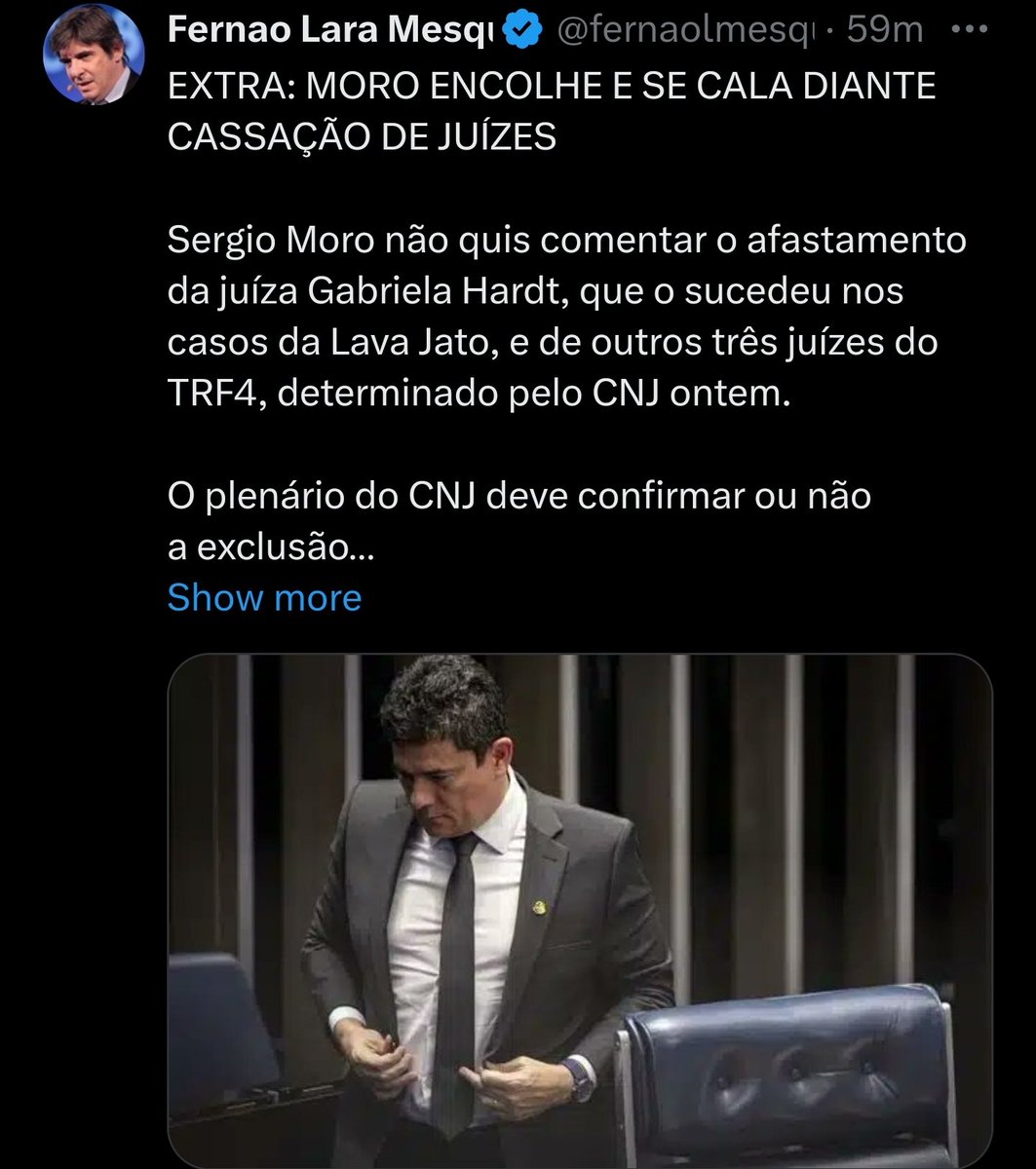 Alguém ainda não percebeu que Moro negociou a sua permanência no cargo com o sistema? Ele chegou ao ponto de marcar uma conversa com Gilmar Mendes, em que foi humilhado por uma hora. Mendes rapidamente contou para os jornalistas o teor do encontro. Lula teria dito que seria