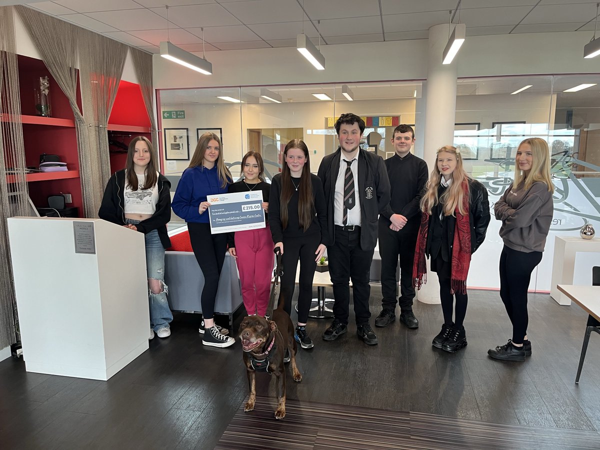 Today D&G Canine Rescue Centre visited campus to accept a donation of £215, which College Academy Barista pupils raised from their coffee morning ☕️ Rassa🐶accepted the donation and thoroughly enjoyed his trip out! Well done to pupils for raising money for a wonderful cause 👏