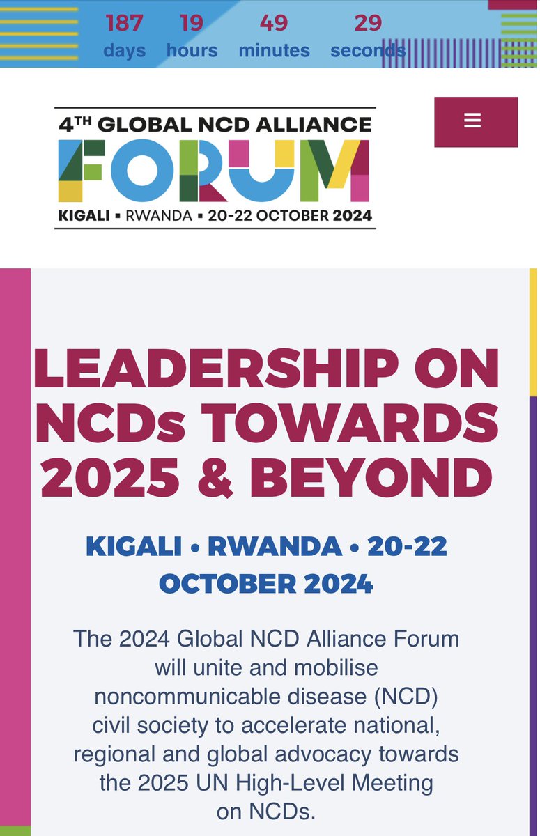 The next global NCD forum will take place in @CityofKigali  under the theme: Leadership on NCDs towards 2025 & Beyond and sub themes: 
 1. Inspire Leadership 
2. Mobilize Sustainable Financing 
3. Power Up Communities 

 Head’s up forum.ncdalliance.org

#ActOnNCDs #NCDAF2024