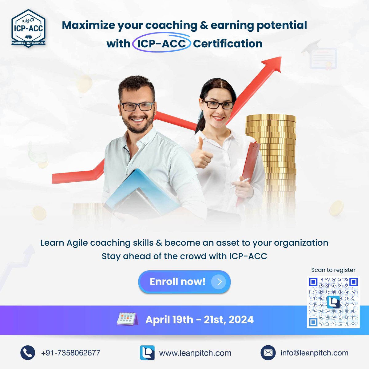 Knowledge and holding an Agile Coaching (ICP-ACC) certification increases your job opportunities and earning potential.

 Know More: leanpitch.com/online/certifi…

Better your Agile Coaching practices with ICP-ACC.
Call us for more information.

#AgileCoach #Leanpitch #AgileCoaching