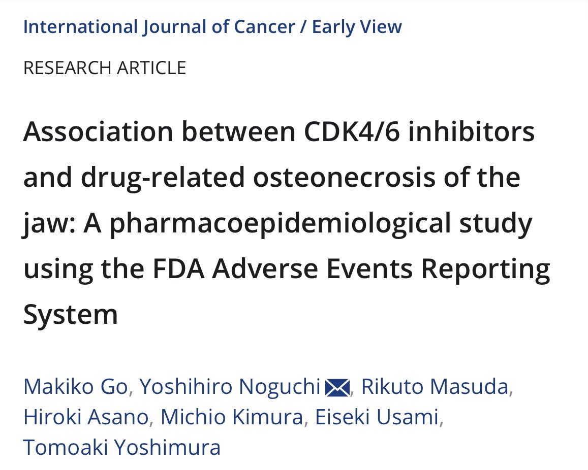 🦷💊 CDK 4/6 inh. may cause osteonecrosis of the jaw (MRONJ) ⁉️ ➡️Recent reports have hinted at a connection between palbociclib and MRONJ, particularly in females. This study used 'FDA adverse events reporting system' to explore this association. ➡️Signals of MRONJ were found…