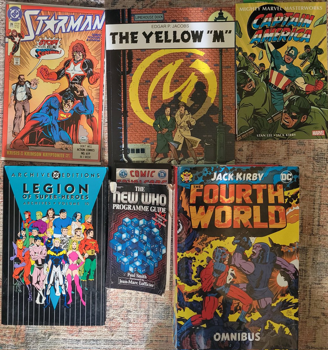 Staycation reading. #DCComics #MarvelComics #LOSH #LegionofSuperHeroes #CaptainAmerica  #DoctorWho #TARDIS #JackKirby #StanLee #RogerStern #DaveCockrum #FourthWorld #BlakeandMortomer