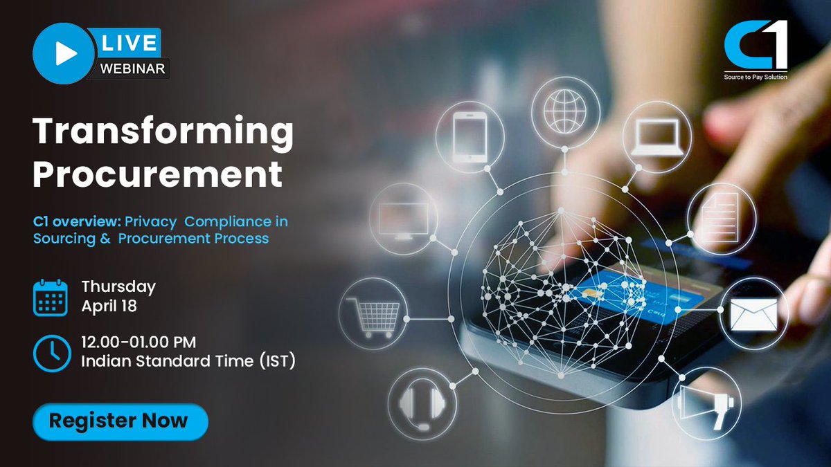 Join us for our next webinar episode!
Event link   rb.gy/yw7xjb
After the success of our first episode, we're excited to announce our second webinar on "Privacy Compliance in the hashtag#Sourcing and hashtag#Procurement Proces
Join us live on April 18th at 12:00pm IST