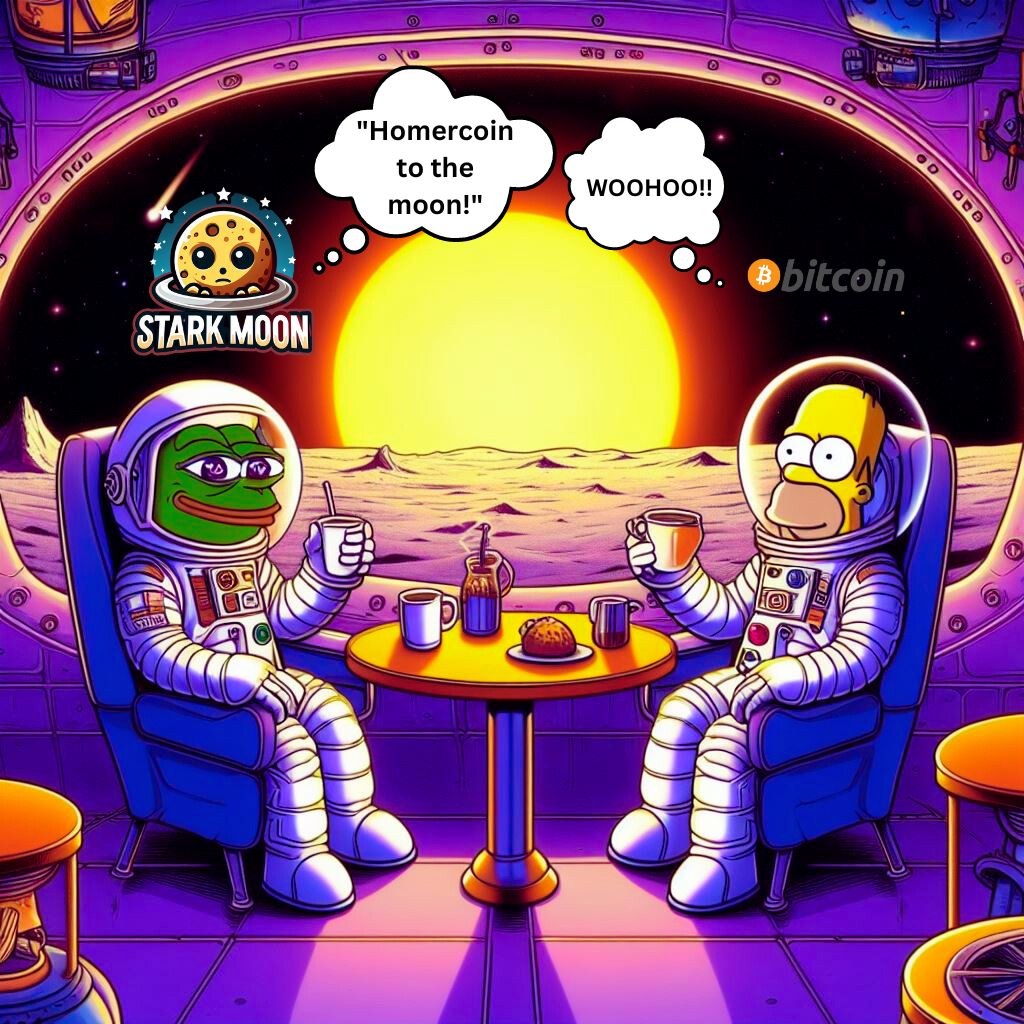 GM! Chllin' with Homer on the moon, sippin' Martian coffee at Stark Moon, talking about Homercoin to the moon!☕️

#gm #Bitcoin #starkmoon #memecoin #btc #Pepecoin #tothemoon #artwork #digitalartwork #meme #nft #memenft #nftmeme #nfts #memes #memesdaily #homer #Homercoin