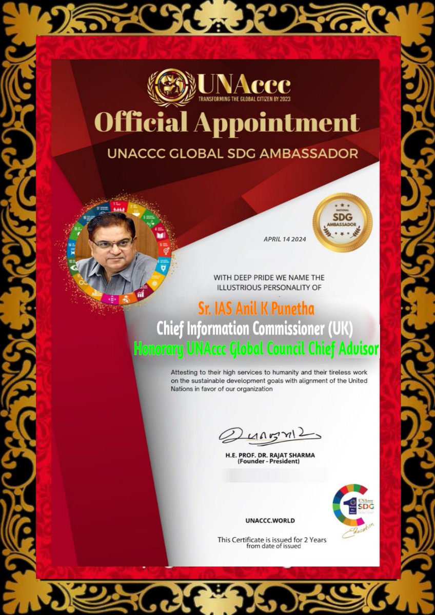 Proudly Announced Sr.IAS Presently CIC #Uttrakhand Shri @Anilpunetha ji,Welcome to @unacccorg Global Council Hon.Chief Advisor,Mr. Punetha served very dedicatedly as Chief Secy A.P, We UNAccc All Members Welcome Shri Anil Punetha ji @IASassociation @IPS_Association @narendramodi