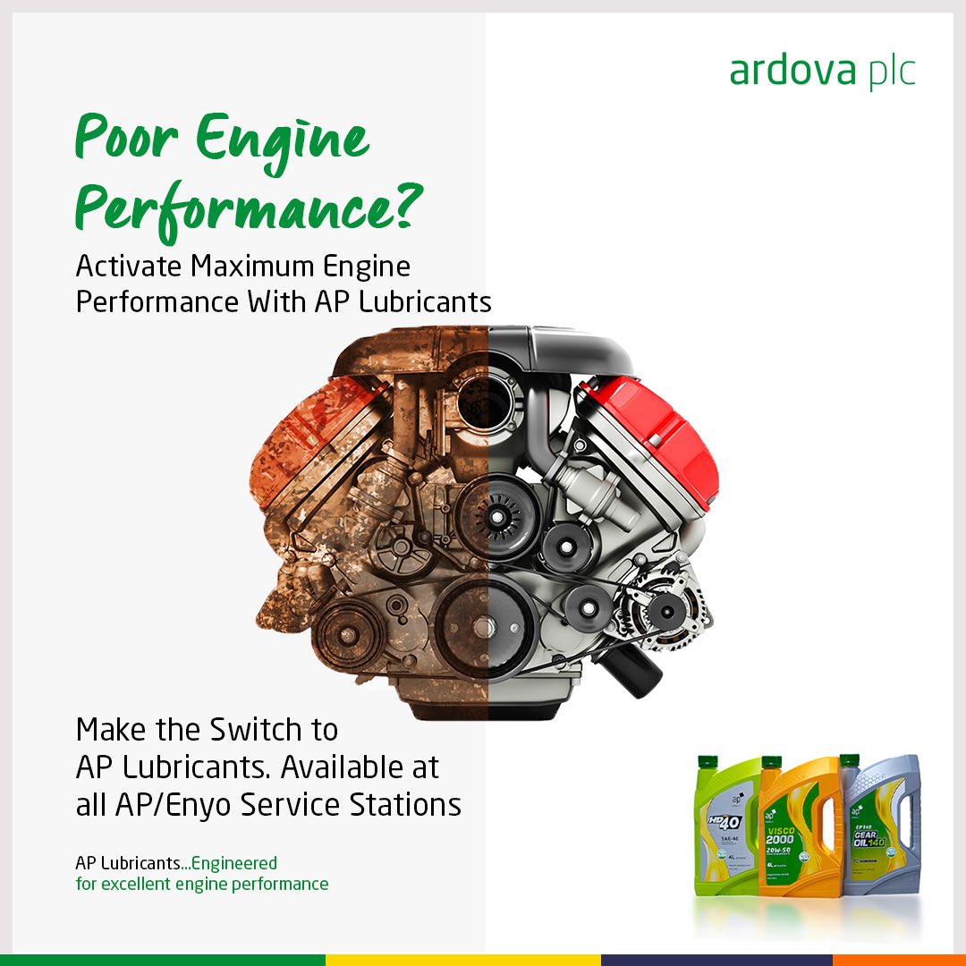 enyoretail's tweet image. Whatever your engine problem, AP Lubricants is the solution. Make the switch now to any of our AP Lubricant range to get your engine working optimally.
AP Lubricants...Engineered for Excellent Engine Performance
#APLubricants
#EngineeredForExcellentEnginePerformance
#ArdovaPlc