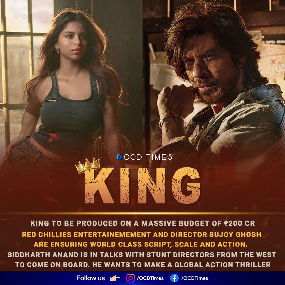 King will be shot from May over a period of 5 months and hit the big screen in the 2nd half of 2025.
.
#OCDTimes #Srk #ShahRukhKhan #SuhanaKhan #SujoyGhosh #TheKing