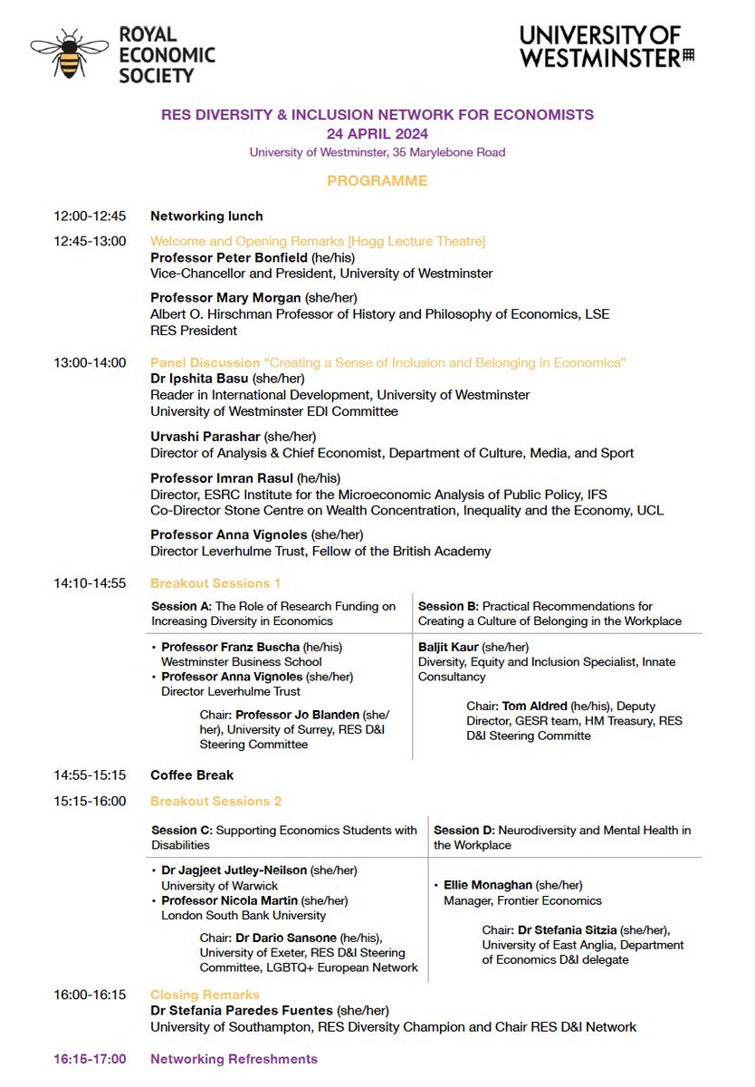 A week to go for the next @RoyalEconSoc Diversity & Inclusion Network meeting! We will talk about creating Sense of Belonging in Economics with various economists and specialists in this field. Check the programme! res.org.uk/events/diversi…