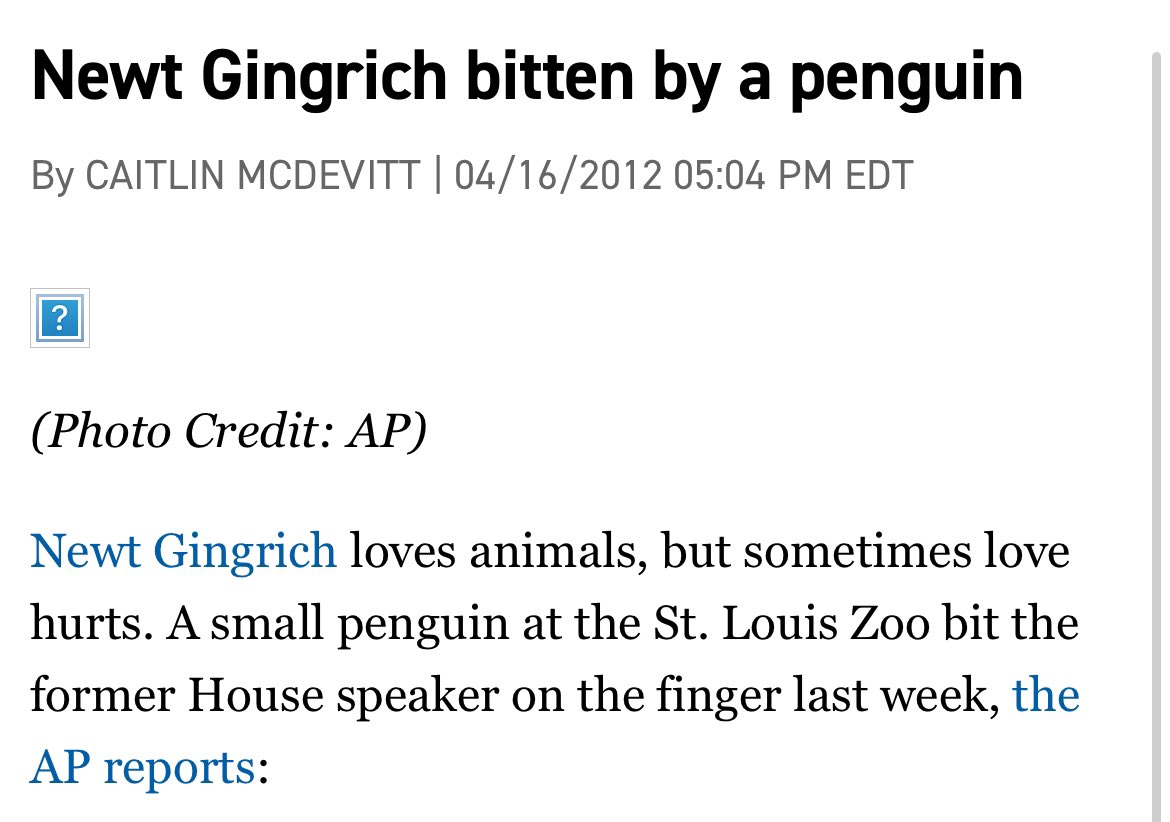 It’s the 12 year anniversary of Newt Gingrich being bitten by a penguin