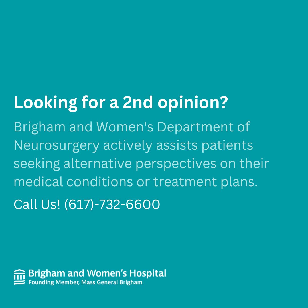 At Brigham and Women's Neurosurgery, we believe in every patient finding the best possible treatment option for themselves and for their loved ones. Whether its your first, second, or twentieth opinion, we are here to help. Call us at (617)-732-6600. #BWHNeurosurgery #2ndOpinion