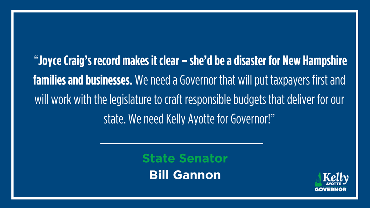 '@JoyceCraigNH’s record makes it clear – she’d be a disaster for New Hampshire families and businesses.” - @SenatorGannon #nhpolitics #nhgov