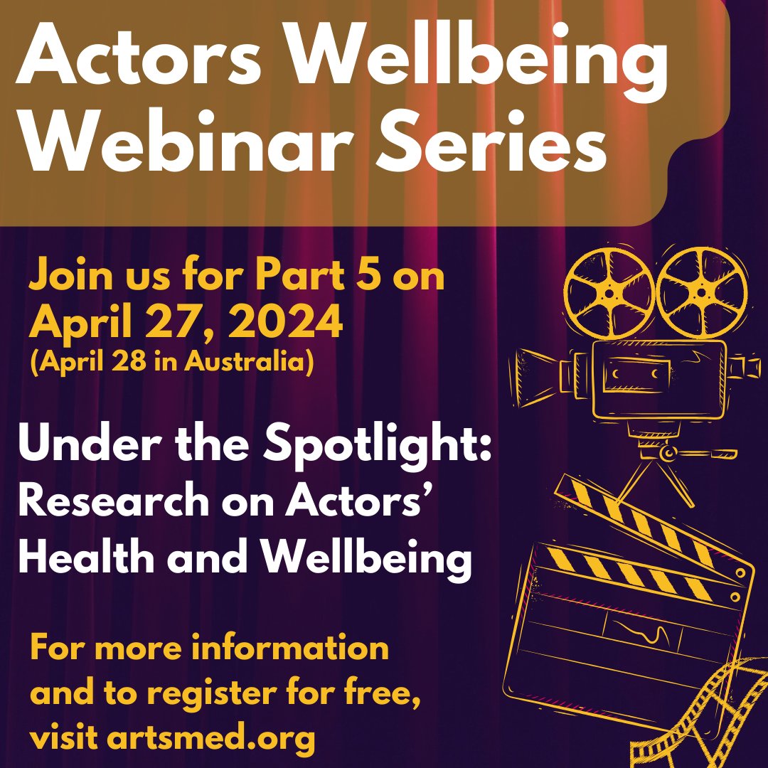 The 5th and final Actors Wellbeing Webinar! The panel explores innovative approaches prioritizing actors’ wellbeing and the vulnerability need to develop an emotional narrative. Register for free at artsmed.org/events/actors-… to not miss the final installment on an amazing series!