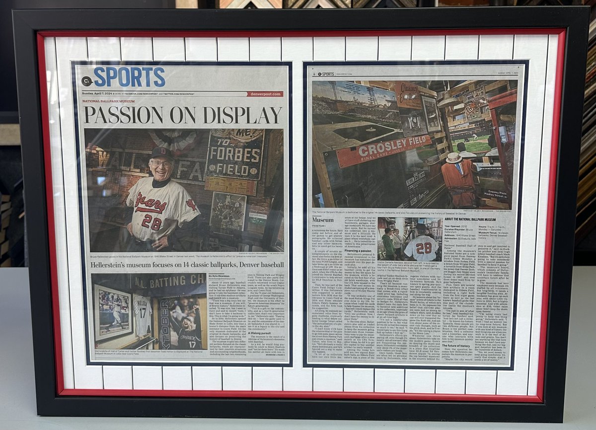 ⚾️ We read @denverpost article this past weekend about the @ballparkmuseum and couldn’t help but frame it up for Mr. Hellerstein as a gift! Thanks for being a wonderful and important part of the @LoDoDistrict community! #nationalballparkmuseum #mlb #baseballhistory #denverpost