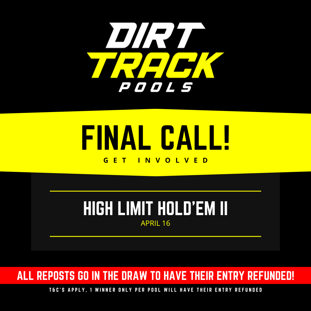 DirtTrackPools's tweet photo. 🚨 FINAL CALL! 🚨

High Limit Hold'em II kicks off TONIGHT, April 16th at 7pm EST, with one big night of racing from the High Limit Racing Sprint Cars at Red Dirt Raceway!

High Limit Hold'em II 👇
https://t.co/999fMlqyTx

$20 ENTRY FEE EACH https://t.co/HRi39XI89E