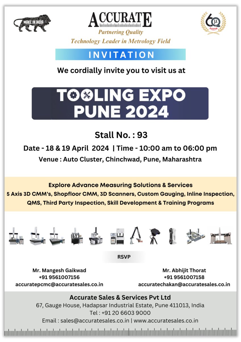 Join us at the Tooling Expo 2024, organized by NTTF, happening on April 18-19, 2024, at Auto Cluster, Chinchwad Pune! 

Come and discover precision measurement solutions & services at our stall 93 from 10 am to 6 pm

#ToolingExpo2024 #PrecisionMeasurement #NTTF #AutoCluster
