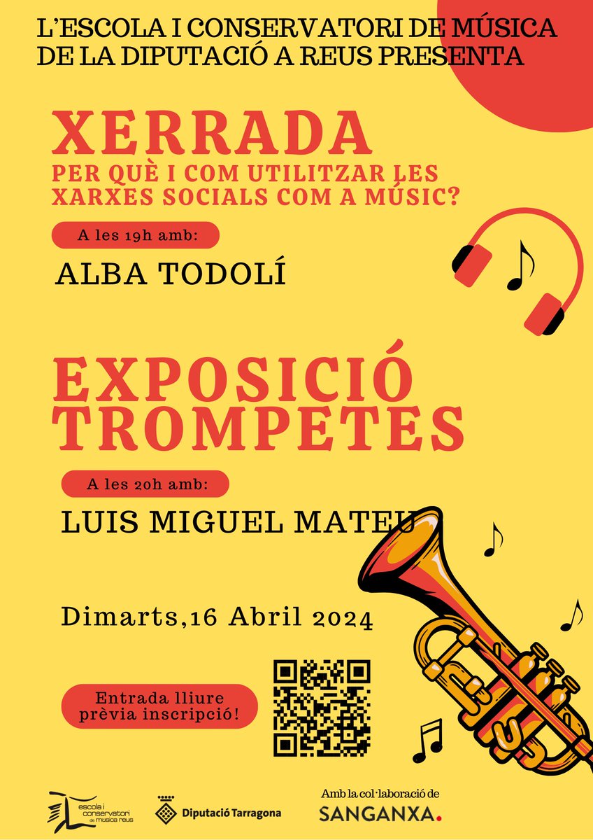 🎺 Avui aprendrem a conèixer els materials, característiques físiques i sonores de les diferents trompetes que ens exposarà el Luis Miguel Mateu de <a href="/sanganxa/">Sanganxa Music Store</a> 🎺Inscripcions a forms.gle/9Rhhm2PguZF6qB… <a href="/Dipta_cat/">Diputació de Tarragona</a>