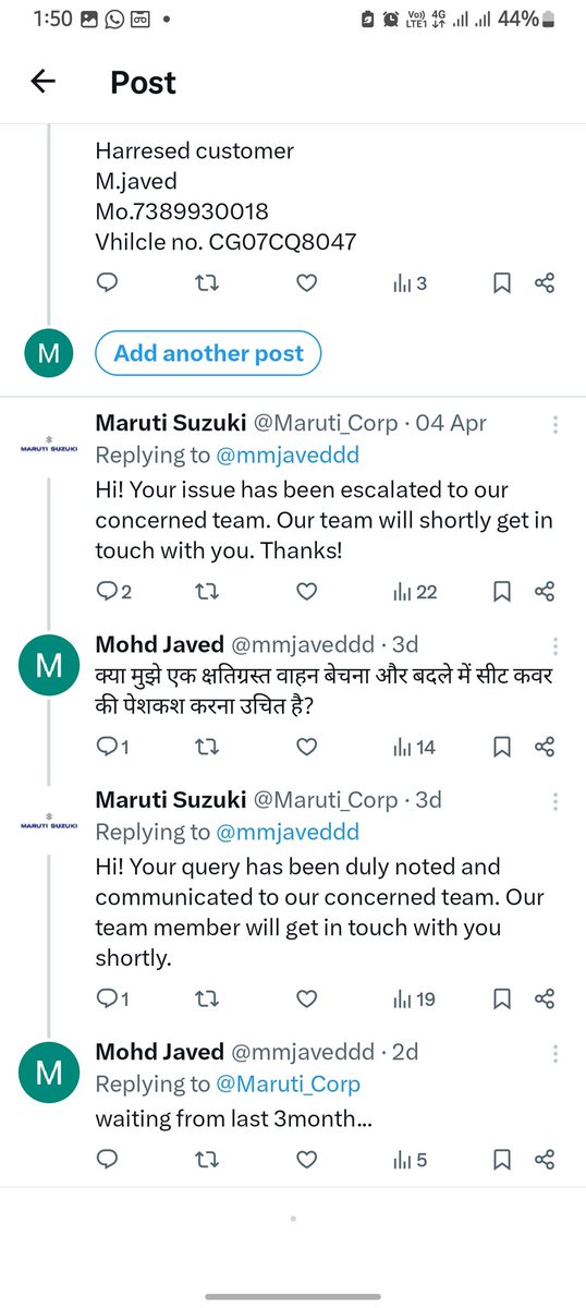 mmjaveddd's tweet photo. Dear @Maruti_Corp Just tell me what is the punishment for liking Maruti?
Just the waiting that I have been doing for three-four months or is there something else please tell?
What is status? https://t.co/hnL82MIpWk