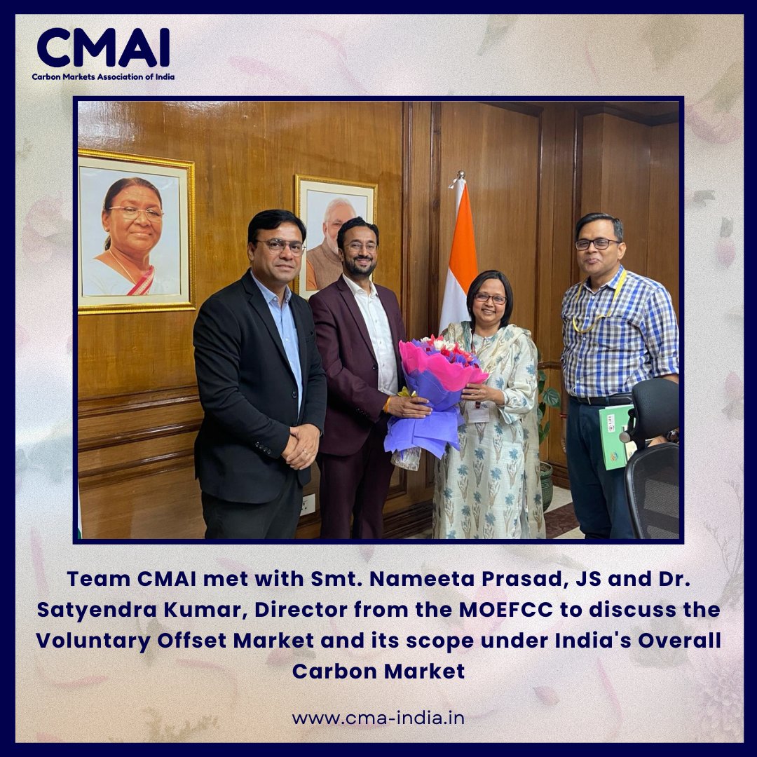 Mr. @manishdabkara1  , President and Mr. @Rohit Kumar,SGeneral of #CMAI met Smt. @Nameeta Prasad, JS, & Dr. @Satyendra Kumar, Director, at @moefcc ,demonstrating proactive  in environmental policy on the Voluntary Offset Market and its scope under India's Overall Carbon Market.