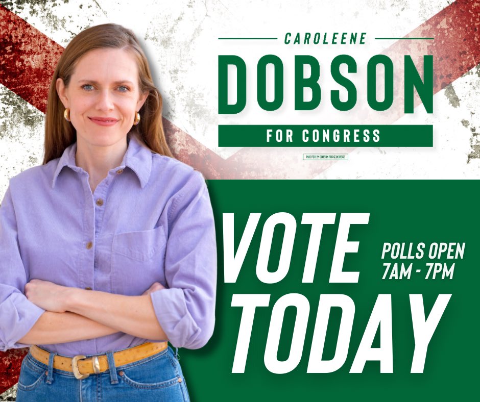 DobsonForAL's tweet photo. Today is Election Day! I am dedicated to fighting for our families, our farms, and our faith. I humbly ask for your vote and urge you to spread the word. Thank you for the tremendous support we have received throughout this campaign. See you at the polls! https://t.co/Paetrlsfj7
