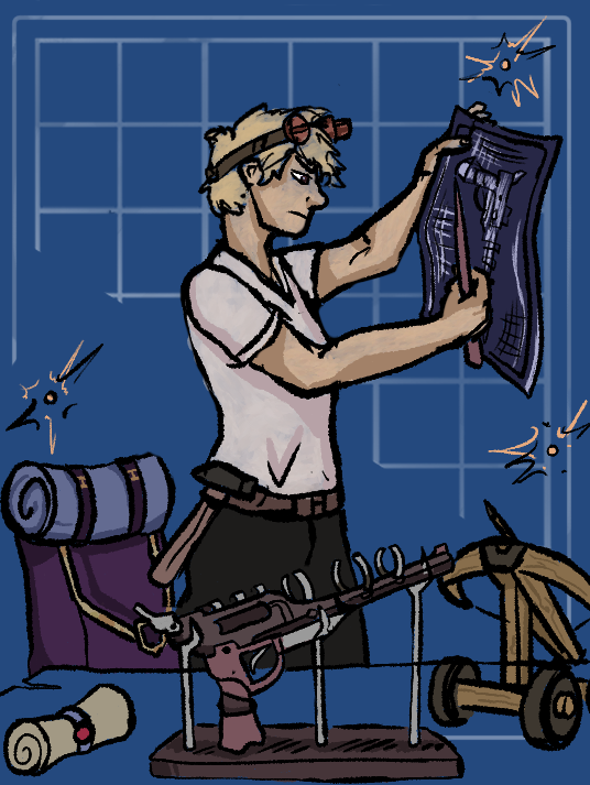 kanijame's tweet image. The fifth addition to the Quodra #dnd party; UltDespair's character, Roland!
This young, human gunsmith was found captured in a dungeon by the odd bunch on their travels. Supposedly caught by the bandits for years, as he was offered a trip to the next town over.
(2022.)