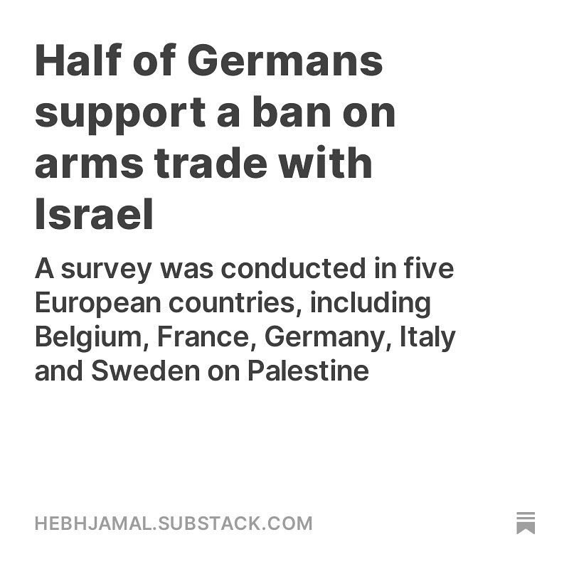 A new study released today by @YouGov and @rabetbypipd shows that half of Germans support a ban on arms trade with Israel. The tide is turning, fight on.
