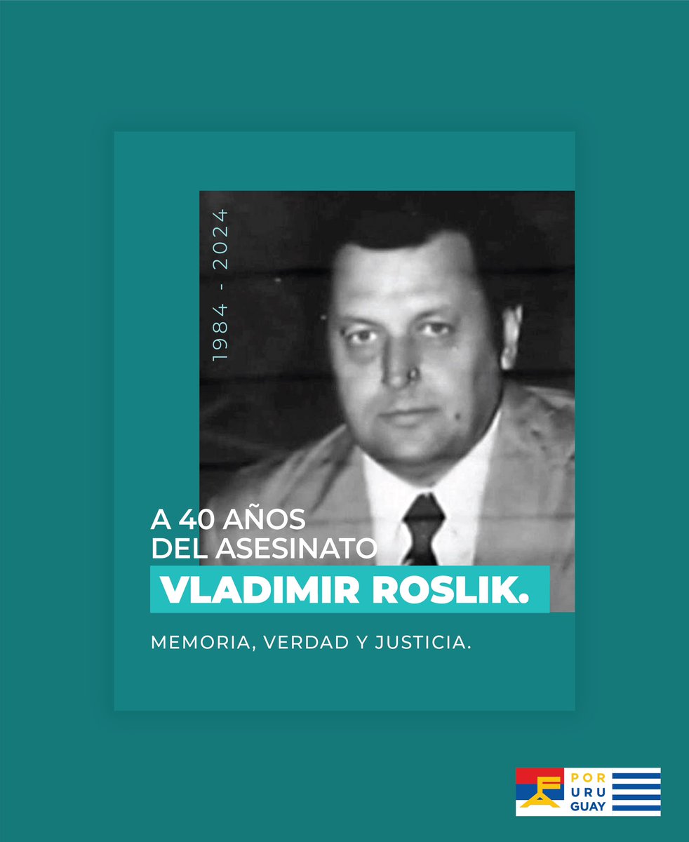 Secuestrado y asesinado mientras lo torturaban oficiales del Ejército, hoy recordamos la muerte de Vladimir Roslik, crimen por el cual el año pasado la justicia uruguaya imputó a nueve militares retirados. Nunca Más Terrorismo de Estado. Vladimir era de San Javier (Departamento…