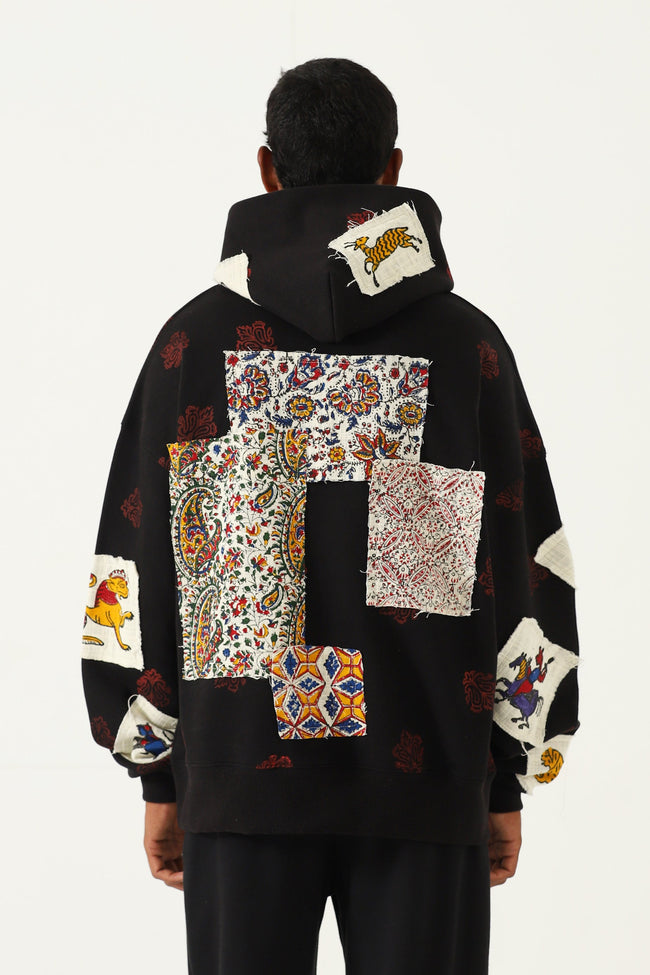 in his latest instagram stories, zayn is seen wearing:
- rastah patchwork blockprint hoodie v4 ($300)