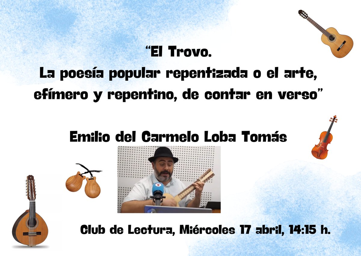 Mañana en Club de Lectura de nuestro instituto contamos con la presencia de Emilio del Carmelo Loba Tomás. @EmiliodelCarmel #ClubLecturaJC1 @ies