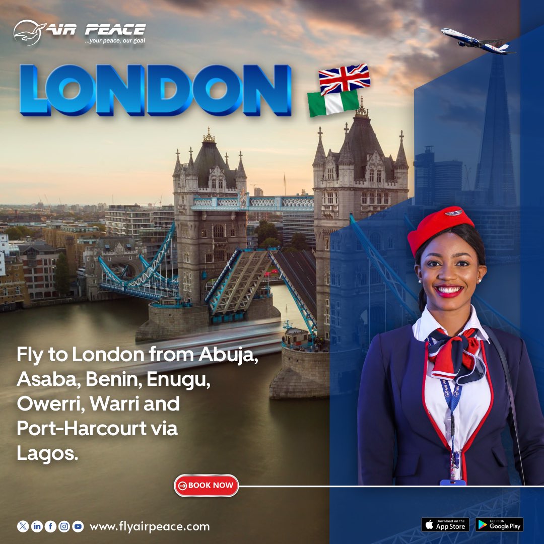 Embark on your London adventure from Abuja, Asaba, Benin, Enugu, Owerri, Warri, or Port Harcourt! Seamless connections via Lagos. Make your journey smooth and convenient. 🌆✈️ #LondonTrip #LondontoLagos #LagostoLondon #tourism
