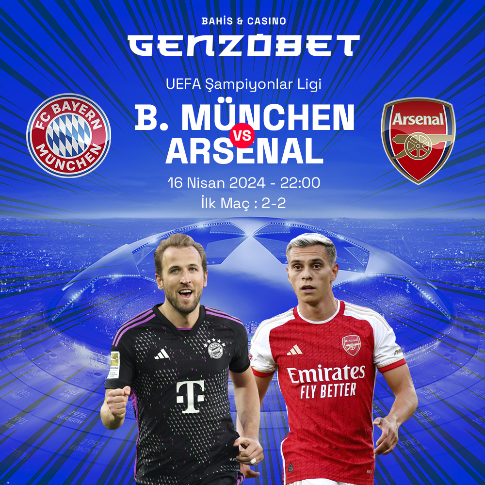 ⚔ Şampiyonlar Ligi çeyrek final rövanş maçında Bayern Münih ve Arsenal karşı karşıya gelecek! #Genzobet'e gel, maça özel bahis oranları ile futbol coşkusunu keyfince yaşa! Genzobet Giriş: bit.ly/3H9FBDQ