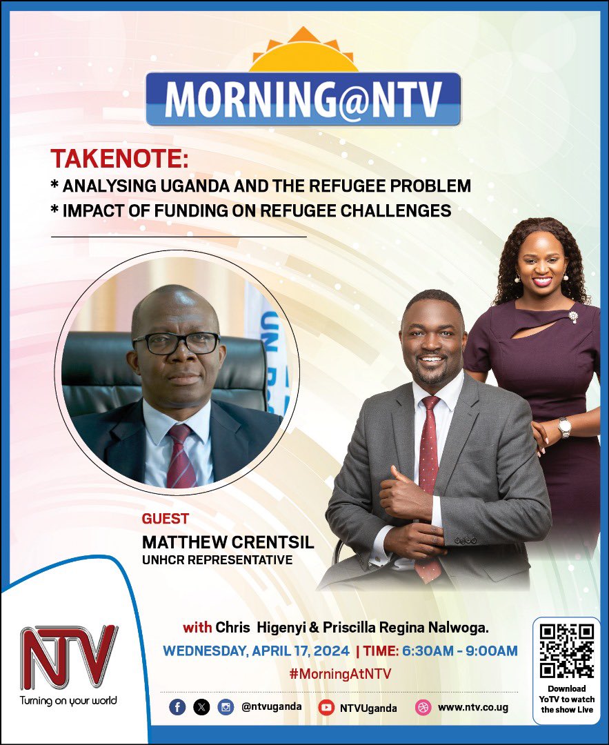 Please tune in to @ntvuganda to catch our country representative Mr. @CrentsilMatthew speaking about the refugee response in Uganda.