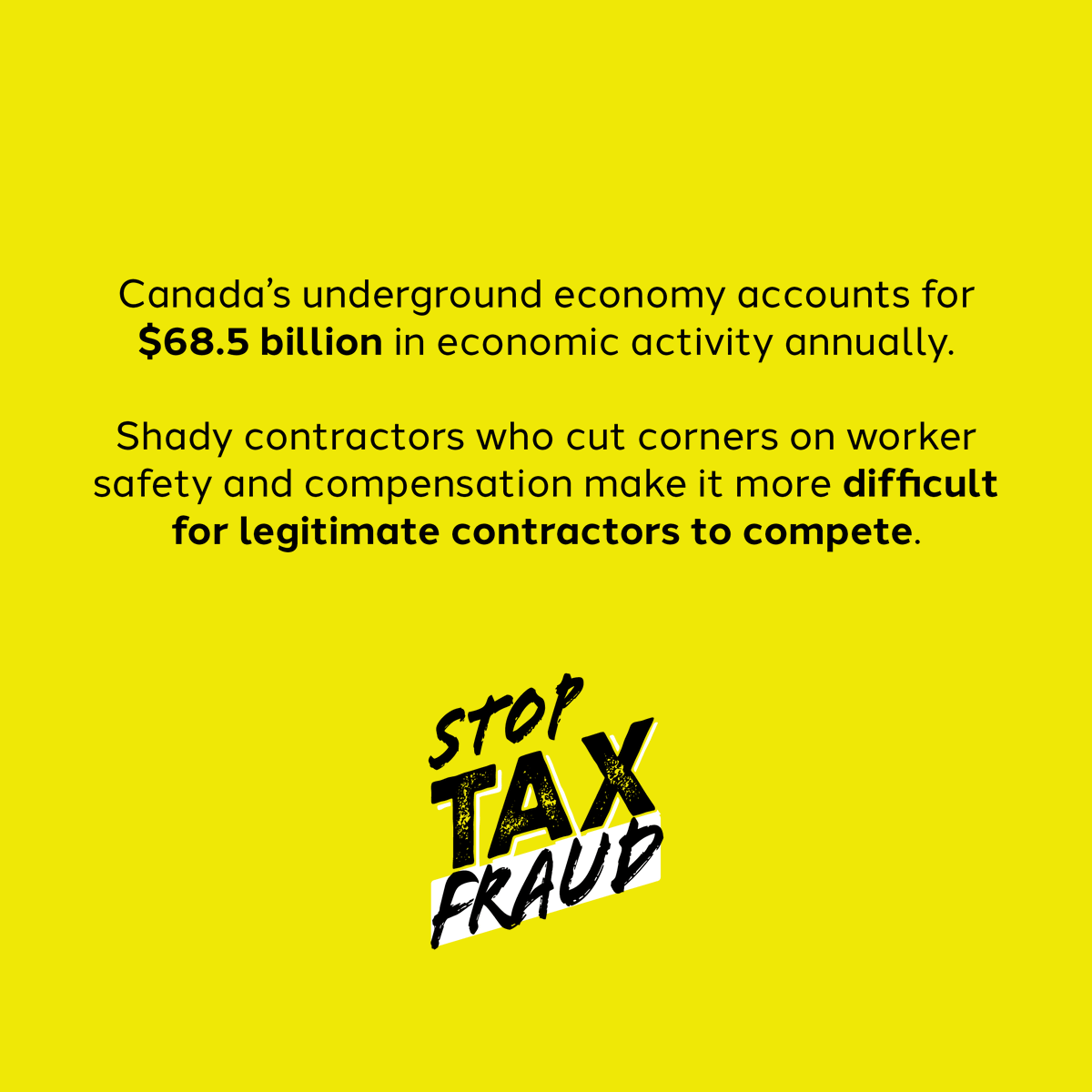 Contractors that play by the rules contribute to building their communities — roads, bridges, hospitals and schools — while paying their fair share to our government to the benefit of all of us. 

Visit StopTaxFraud.ca  

#askyourselfwhy #TFDOA2024 #stoptaxfraud